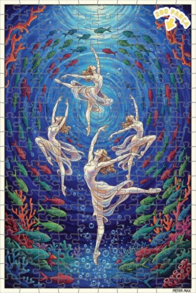 Teona Ahşap لغز خشبي على شكل راقصات الباليه يرقصن تحت الماء، مزين بطلاء زيتي،...