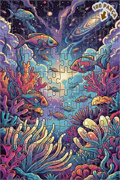 Teona Ahşap لغز خشبي على شكل أسماك جالاكتيك ومرجان ملون بمظهر الطلاء الزيتي 1...