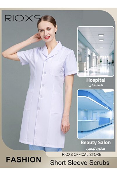 RIOXS Women's White Lab Coat, Summer Lightweight Short-Sleeve White Lab Coat ...