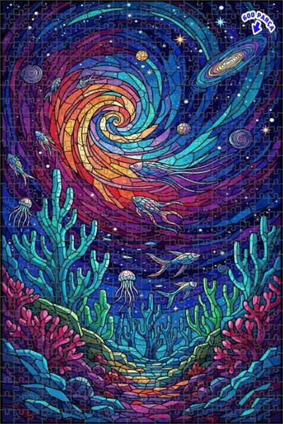 Teona Ahşap أسماك سحرية في بحر الفضاء، لغز خشبي ذو طبقتين بإطار يشبه الزجاج ا...