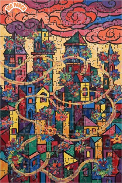 Teona Ahşap Oil Painting Look Colorful City Flowers Double Layer Framed Woode...