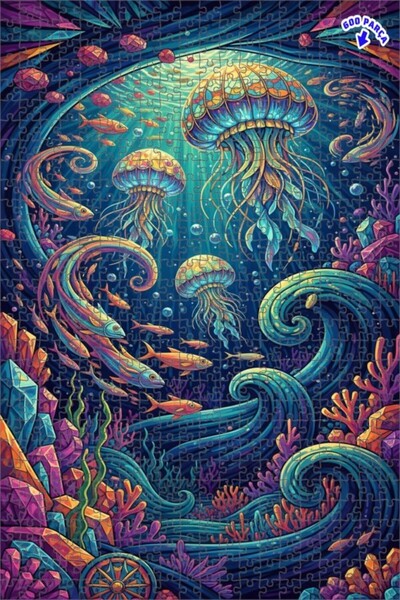 Teona Ahşap لغز خشبي مؤطر ذو طبقتين مستوحى من فن قنديل البحر السحري 600 قطعة ...