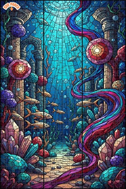 Teona Ahşap Mysterious Undersea Crystal Palace Stained Glass Art Wooden Puzzl...