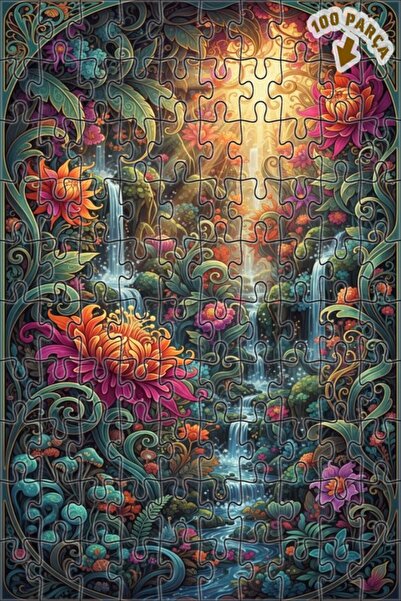 Teona Ahşap لغز خشبي على شكل غابة الشلال الخيالية بمظهر لوحة زيتية 100 قطعة 2...