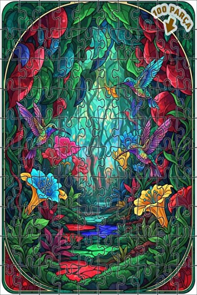 Teona Ahşap لغز خشبي على شكل طيور الغابة السحرية بمظهر زجاجي ملون، ذو طبقتين،...