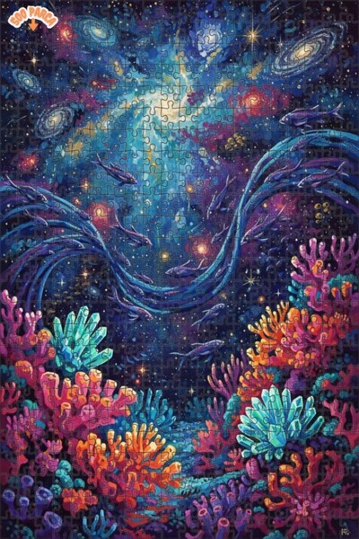 Teona Ahşap لغز فني على شكل مجموعة أسماك المحيطات الفلكية بتأثير الرسم الزيتي...