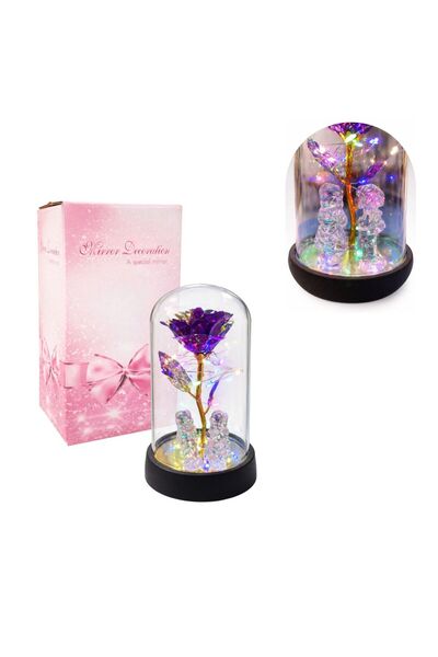 LOVE Trandafir Cristalizat 14cm cu Figurină Cuplu, Lumină LED , în Cupolă Tra...