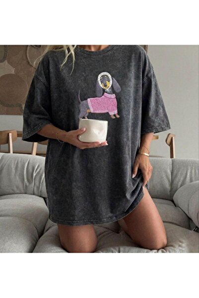 GUMMORE COLLECTİON Sosis Köpek Desenli, Baskılı T-shirt, %100 Pamuk Yıkamalı ...