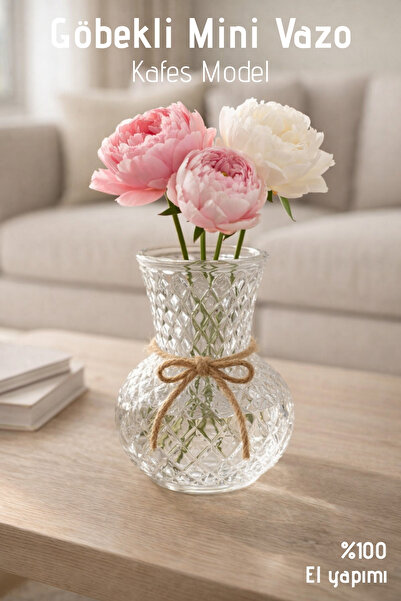 Nandy Home El Yapımı Cam, Küçük Boy Kafes Model Vazo - Cam Vazo