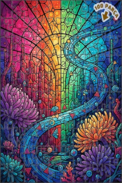 Teona Ahşap لغز خشبي مزدوج الطبقات منقوش بنمط نهر قوس قزح من الزجاج الفني الم...