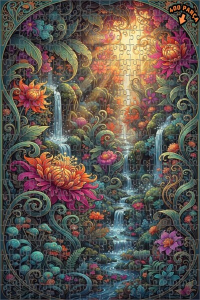 Teona Ahşap لغز خشبي على شكل غابة الشلال الخيالية بمظهر لوحة زيتية 400 قطعة 3...