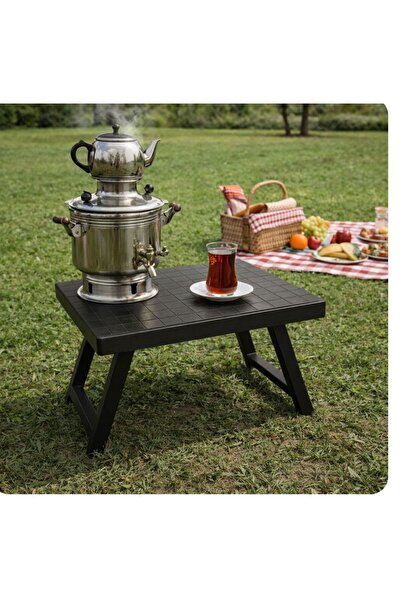 AHT PLASTİK PLASTİK SİYAH KATLANIR PORTATİF KAMP SEHPA & MASA 50X40 CM