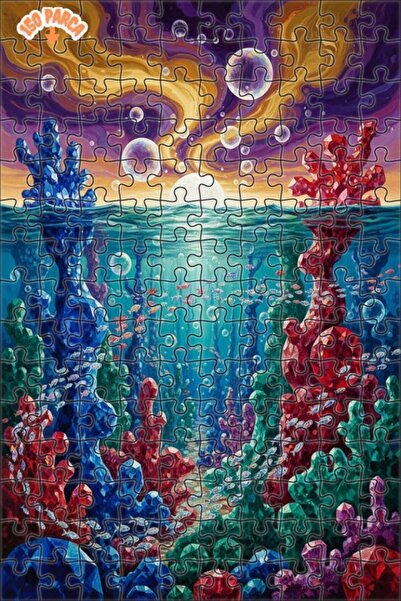 Teona Ahşap لغز خشبي بتصميم لوحة زيتية لمشهد كريستالي تحت البحر 150 قطعة 20x30