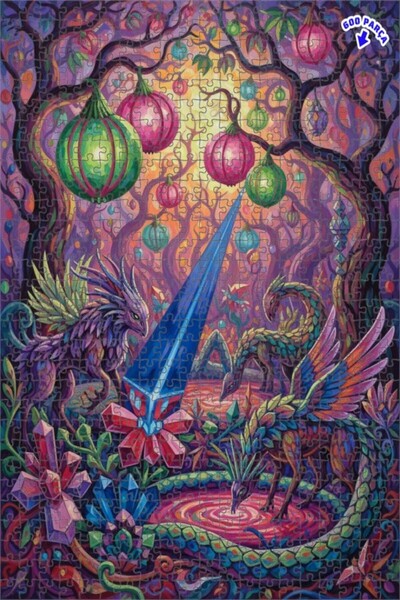 Teona Ahşap Dragon Crystal Forest Oil Painting Lookalike Art Double Layer Fra...