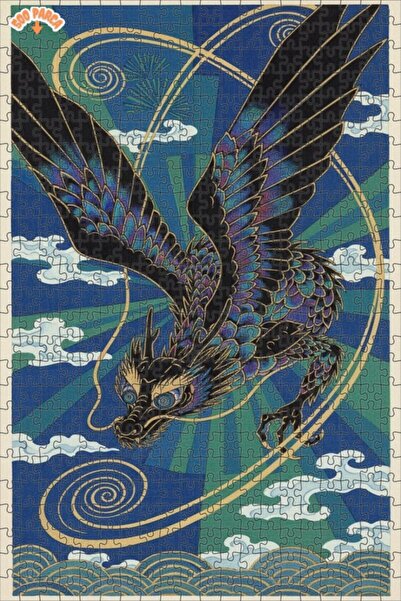 Teona Ahşap Dragon Winged Sky Mystic Art Patterned Wooden Puzzle 500 Pieces 5...