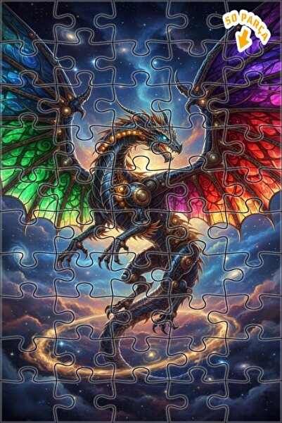 Teona Ahşap لغز خشبي مؤطر ذو طبقتين بتصميم رسم زيتي لتنين السماء، 50 قطعة، مق...