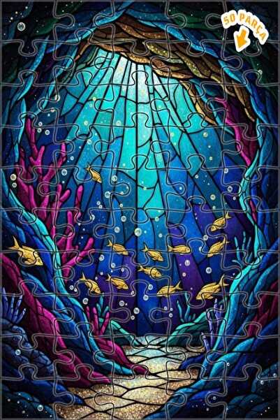 Teona Ahşap لغز خشبي رائع على شكل سرب أسماك تحت الماء، مطرز بالزجاج، ذو طبقتي...