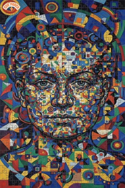 Teona Ahşap Abstract Geometry Human Portrait Oil Painting Look Double Layer F...