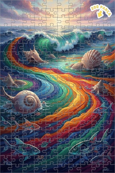 Teona Ahşap لوحة فنية خشبية مؤطرة على شكل أمواج قوس قزح، مكونة من 200 قطعة، م...