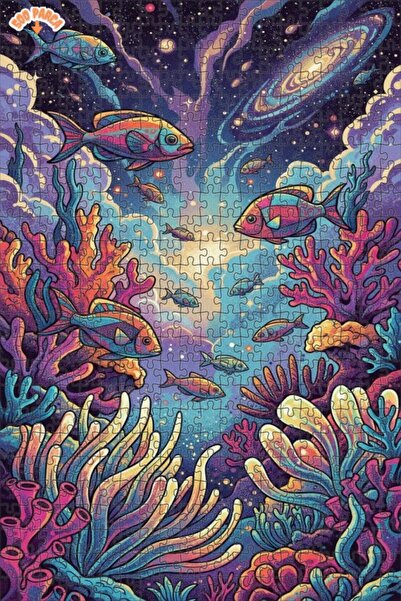Teona Ahşap Galactic Fishes and Colorful Corals Oil Painting Look Wooden Puzz...