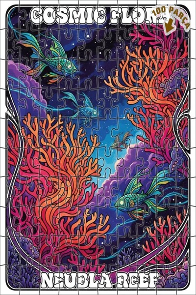 Teona Ahşap لغز خشبي مؤطر من طبقتين بتصميم سمكة المرجان الكونية 100 قطعة 25x25