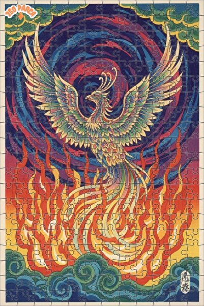 Teona Ahşap Celestial Phoenix Oil Painting Look Double Layer Framed Wooden Pu...