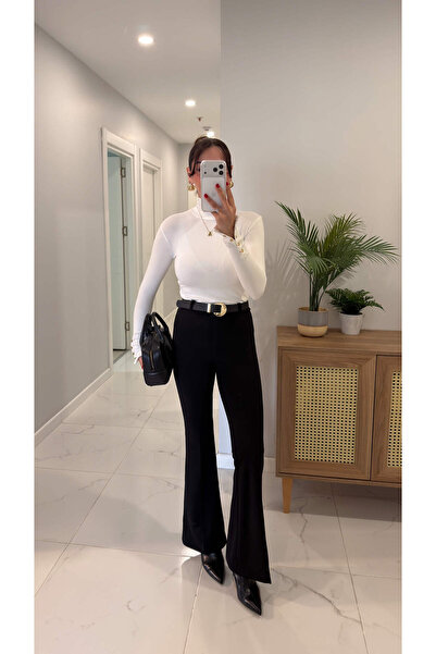 BİRCANÇİL Pantaloni spaniole negri Bugse Premium cu centură