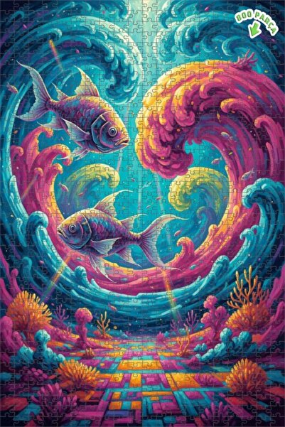 Teona Ahşap لغز خشبي مؤطر ذو طبقتين بتصميم أسماك المحيط السحرية، 800 قطعة، 70...