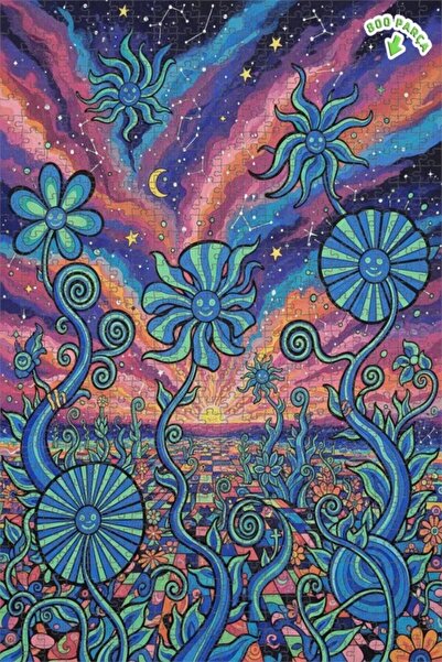 Teona Ahşap لغز خشبي مؤطر ذو طابقين بتصميم فني يشبه لوحة زيتية لعالم الزهور ا...