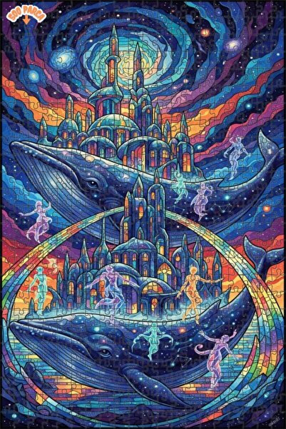 Teona Ahşap Sky Blue Whale City Double Layer Framed Wooden Puzzle 500 Pieces ...