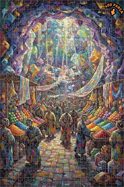 Teona Ahşap لغز خشبي بألوان سوق حيوية ومظهر زيتوني، 400 قطعة، 35x35 سم