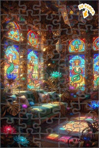 Teona Ahşap لغز خشبي مؤطر بطبقتين من فن الزجاج الملون للحديقة السحرية 50 قطعة...