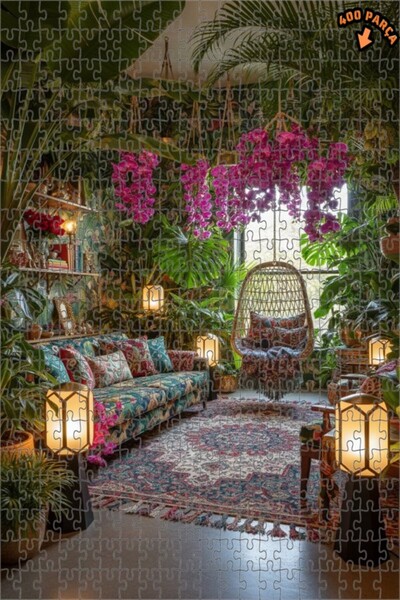 Teona Ahşap لغز خشبي بتصميم جنة استوائية ومظهر بالألوان المائية 400 قطعة 35x35