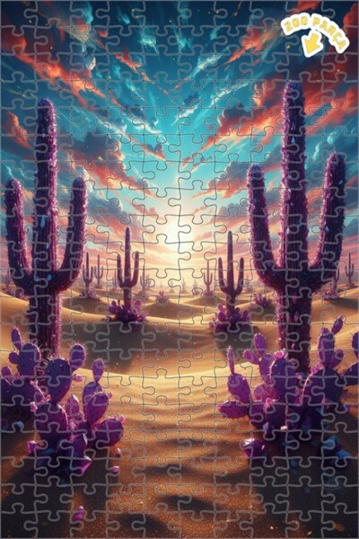 Teona Ahşap لوحة زيتية لمنظر الصبار الكريستالي الصحراوي باللون الأرجواني، لوح...