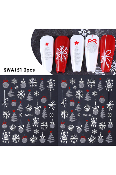 Choice SWA151 2pcs 2pcs Sparkle Silver Winter Nail Sticker Geometry Snowflake...