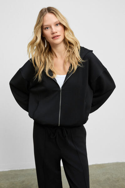 GRIMELANGE AMOURA Γυναικείο μαλακό και εύκαμπτο υφασμάτινο μαύρο φούτερ με κο...