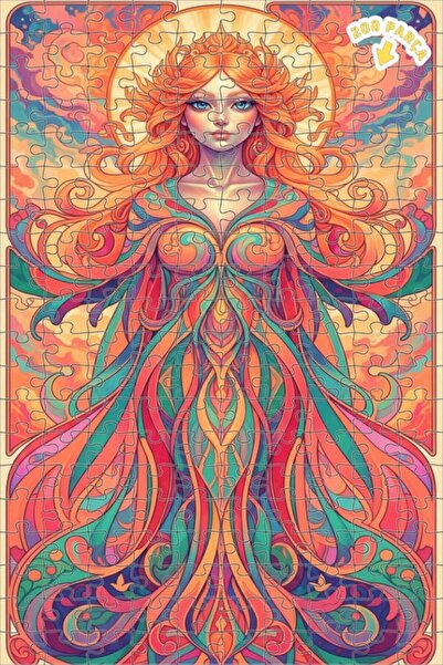 Teona Ahşap لغز خشبي مؤطر بطبقتين بتصميم فني يشبه الرسم المائي لشخصية أنثوية ...