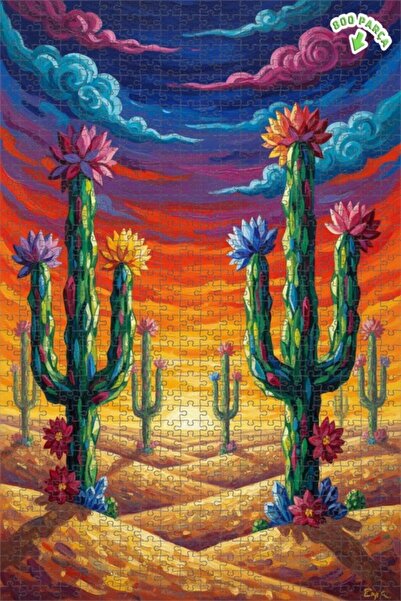 Teona Ahşap لوحة فنية زيتية لصبار ليلة الصحراء، لغز خشبي مؤطر بطبقتين، 800 قط...