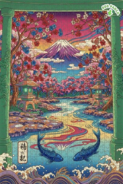 Teona Ahşap لغز خشبي مؤطر بطبقتين مع منظر لأسماك التنين وغطاء جبل فوجي 800 قط...