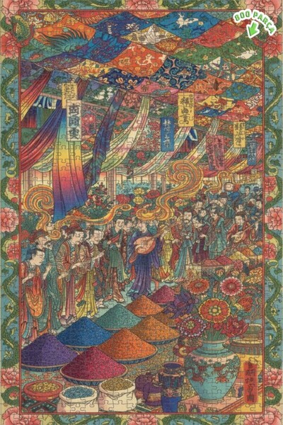 Teona Ahşap لوحة خشبية مؤطرة بطبقتين بمظهر زيتوني ملون على شكل مشهد ساحة السو...