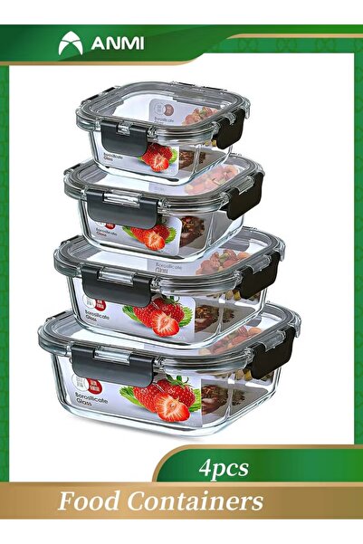 Anmi 4 Pcs Glass Food Storage Containers with Locking Lids