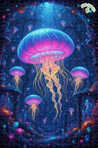 Teona Ahşap لوحة زيتية سحرية تحت الماء لقناديل البحر، لغز خشبي مؤطر ذو طبقتين...