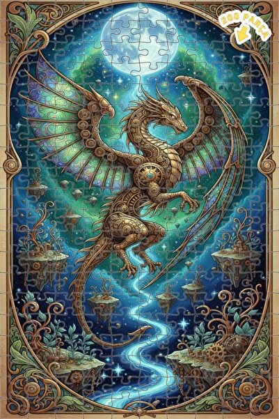 Teona Ahşap لغز خشبي ذو طبقتين على شكل تنين ستيمبانك يشبه لوحة زيتية، 200 قطع...