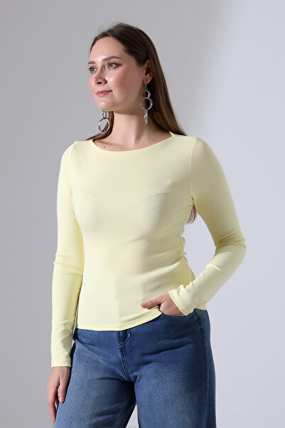 Endies Long Sleeve Boat Neck Body Hugging Basic Women's Body T-Shirt 21897 Li...