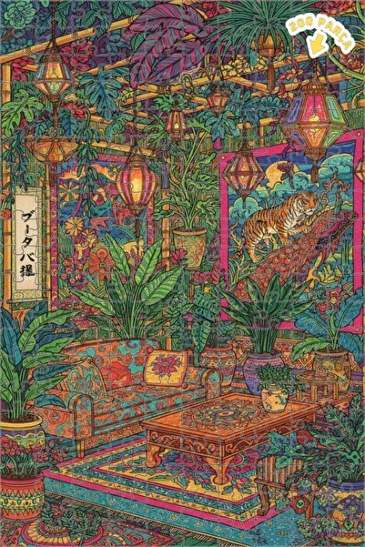 Teona Ahşap لوحة زيتية لمنزل الغابة الاستوائية مع النمر والطاووس، لوحة خشبية ...