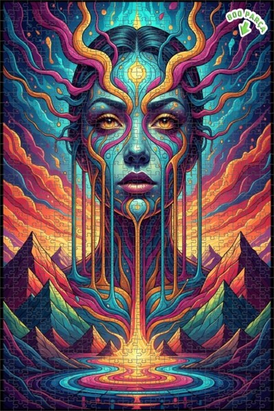 Teona Ahşap لغز خشبي مؤطر ذو طبقتين بتصميم مشهد غامض ووجه سايكديليك، 800 قطعة...