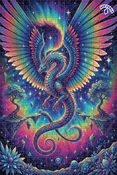 Teona Ahşap لغز خشبي مؤطر ذو طبقتين من سيريل فن آرت بتصميم تنين بأجنحة قوس قز...