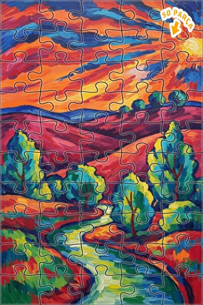 Teona Ahşap ألوان نابضة بالحياة، منظر جبلي ونهر، لوحة زيتية ذات طابقين، لغز خ...