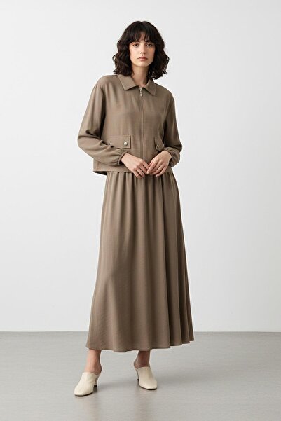 Puane Zippered Jacket and Elastic Waist Skirt Set – 14436 - Mink