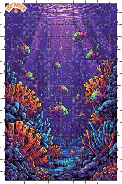Teona Ahşap Colorful Fishes and Coral Reefs Oil Painting Double-Layer Framed ...